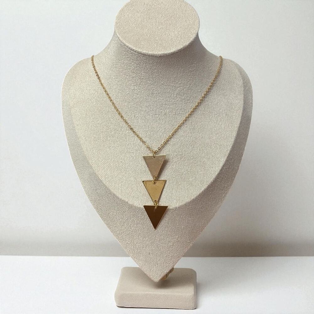 Gold Triple Triangle Long Pendant Necklace